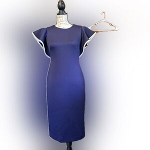 Calvin Klein Navy Fitted Flutter Sleeve Dress